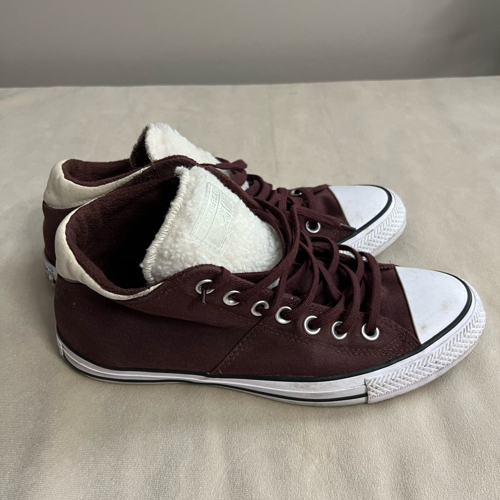 Converse Wool & Shearling Sneakers Lace-Up Brown Cream Sherpa Mens 10.5